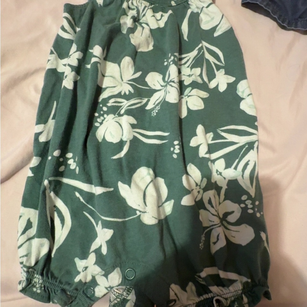 Floral Green and White Romper
